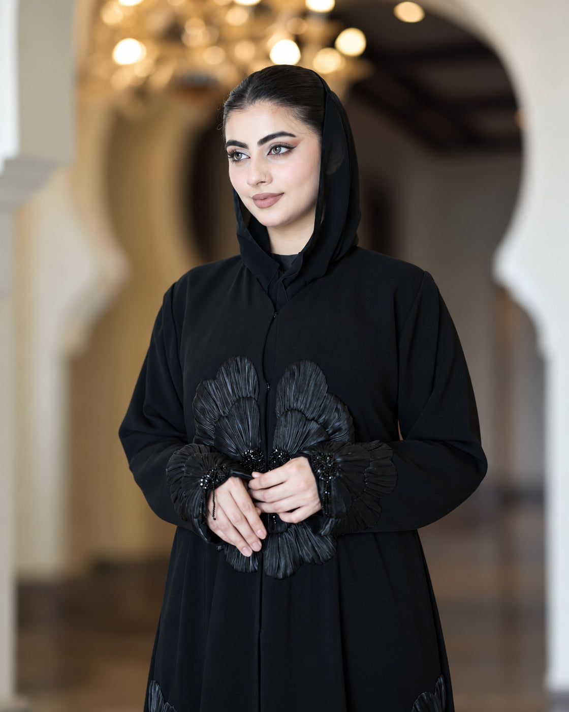 Black 3D Floral Premium Abaya- 0926144