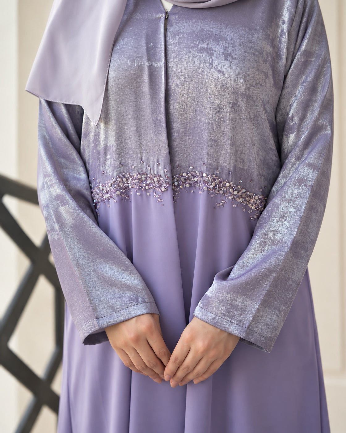 Lavender Embellished Abaya Set - 0926173