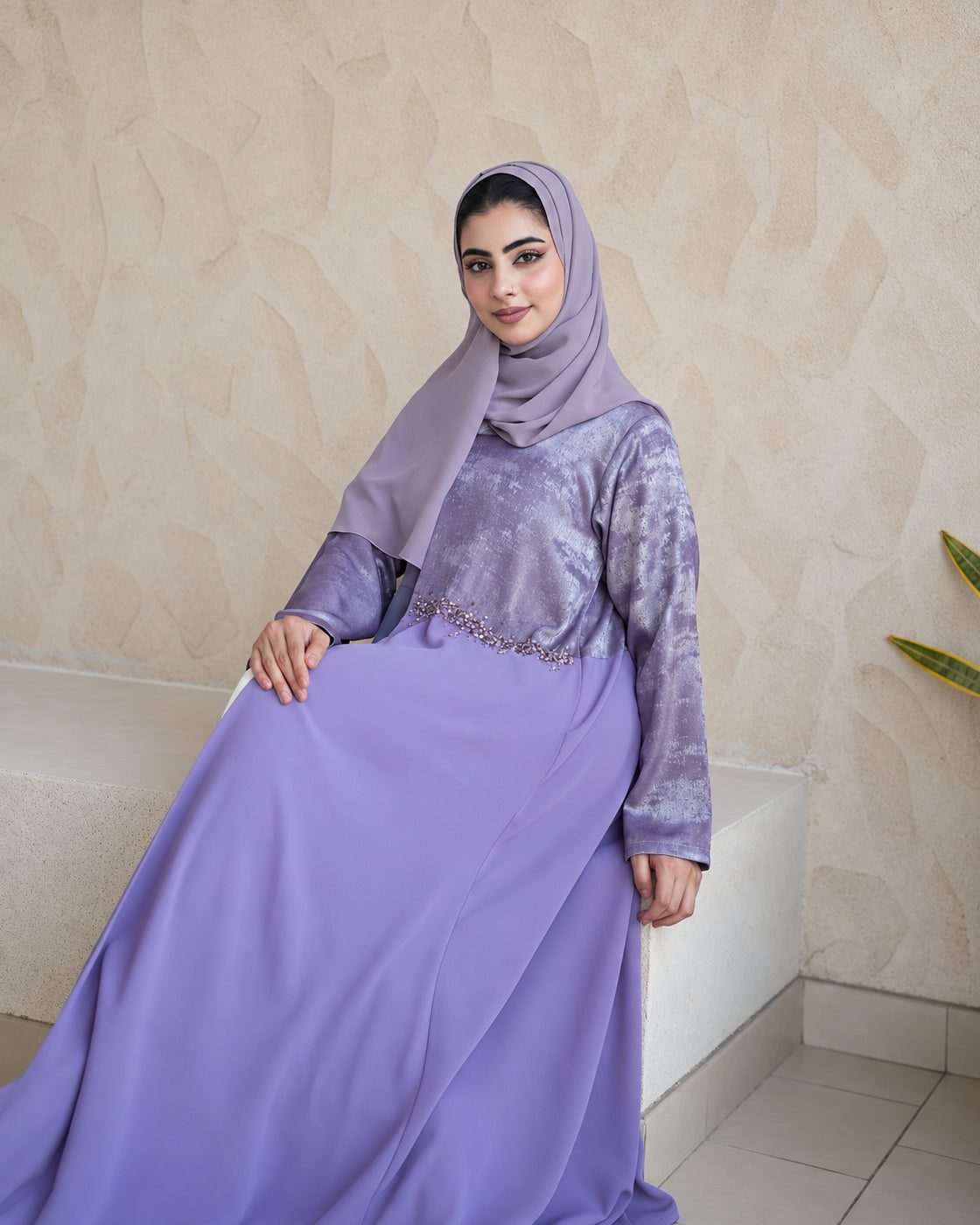 Lavender Embellished Abaya Set - 0926173