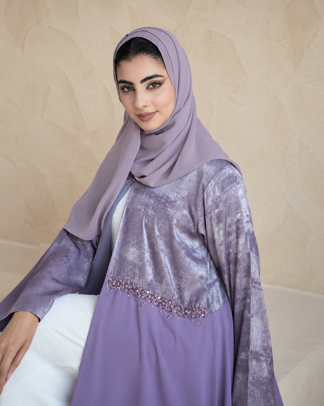 Lavender Embellished Abaya Set - 0926173