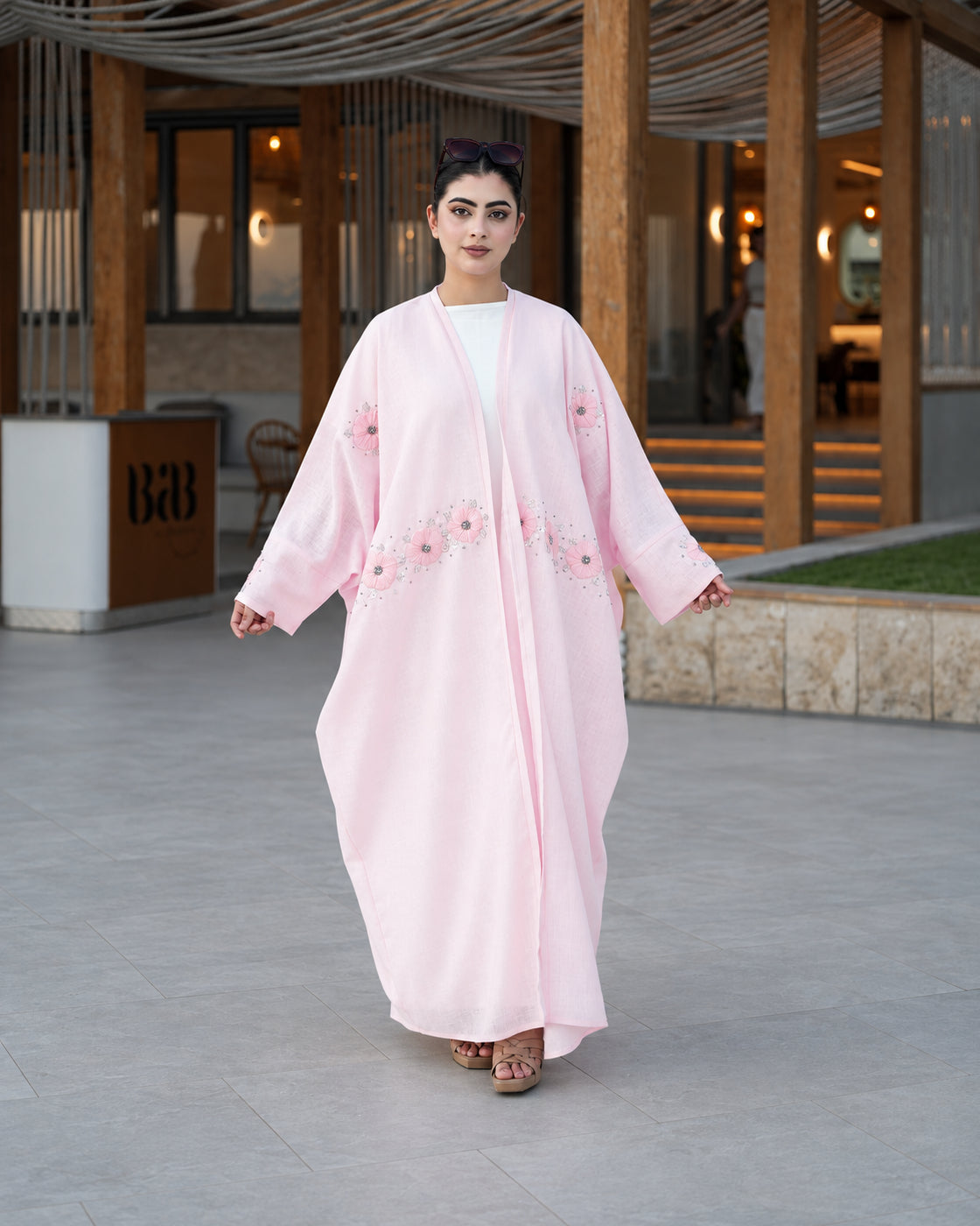 Blush Pink 3D Floral Embellished Abaya - 0926177