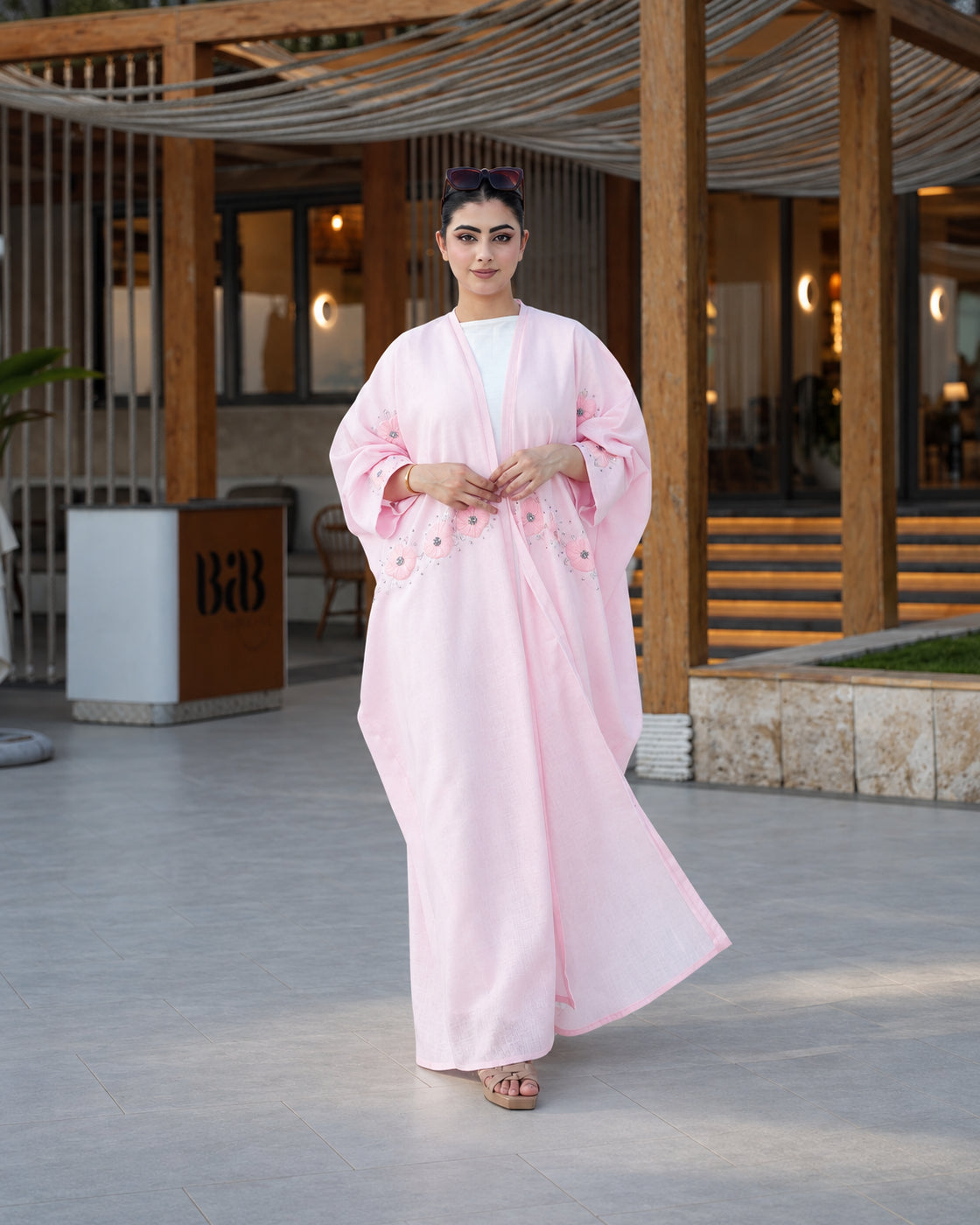 Blush Pink 3D Floral Embellished Abaya - 0926177