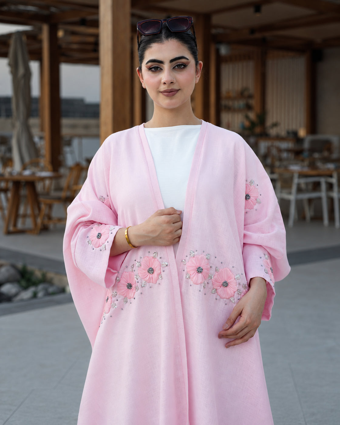 Blush Pink 3D Floral Embellished Abaya - 0926177
