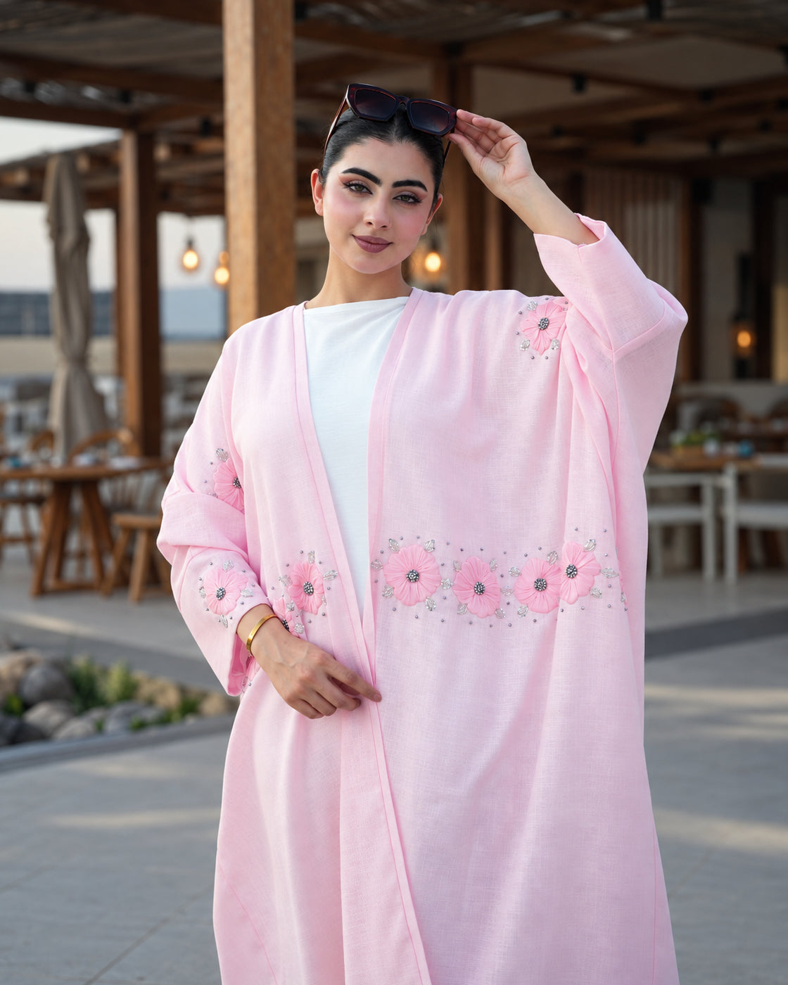 Blush Pink 3D Floral Embellished Abaya - 0926177