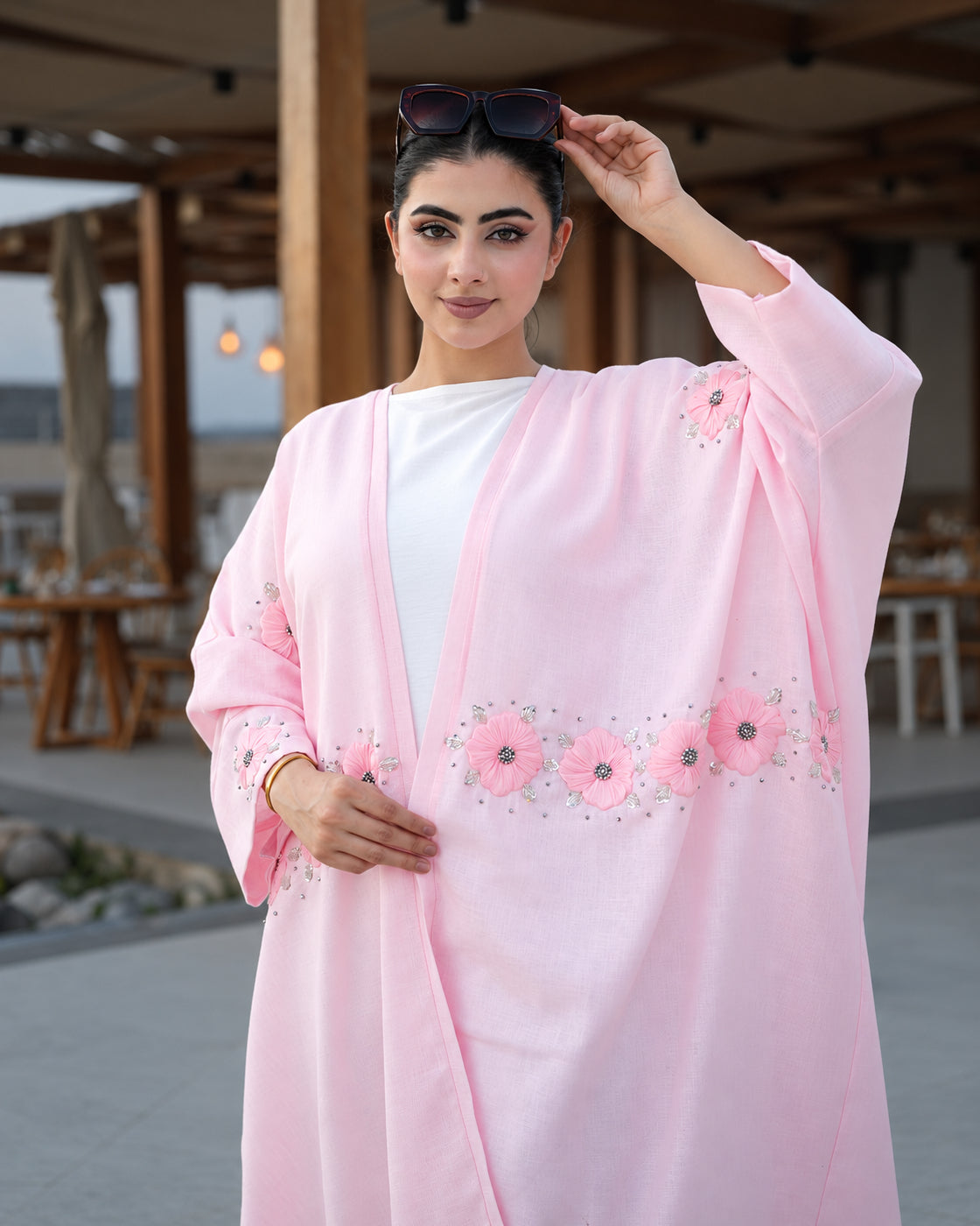 Blush Pink 3D Floral Embellished Abaya - 0926177