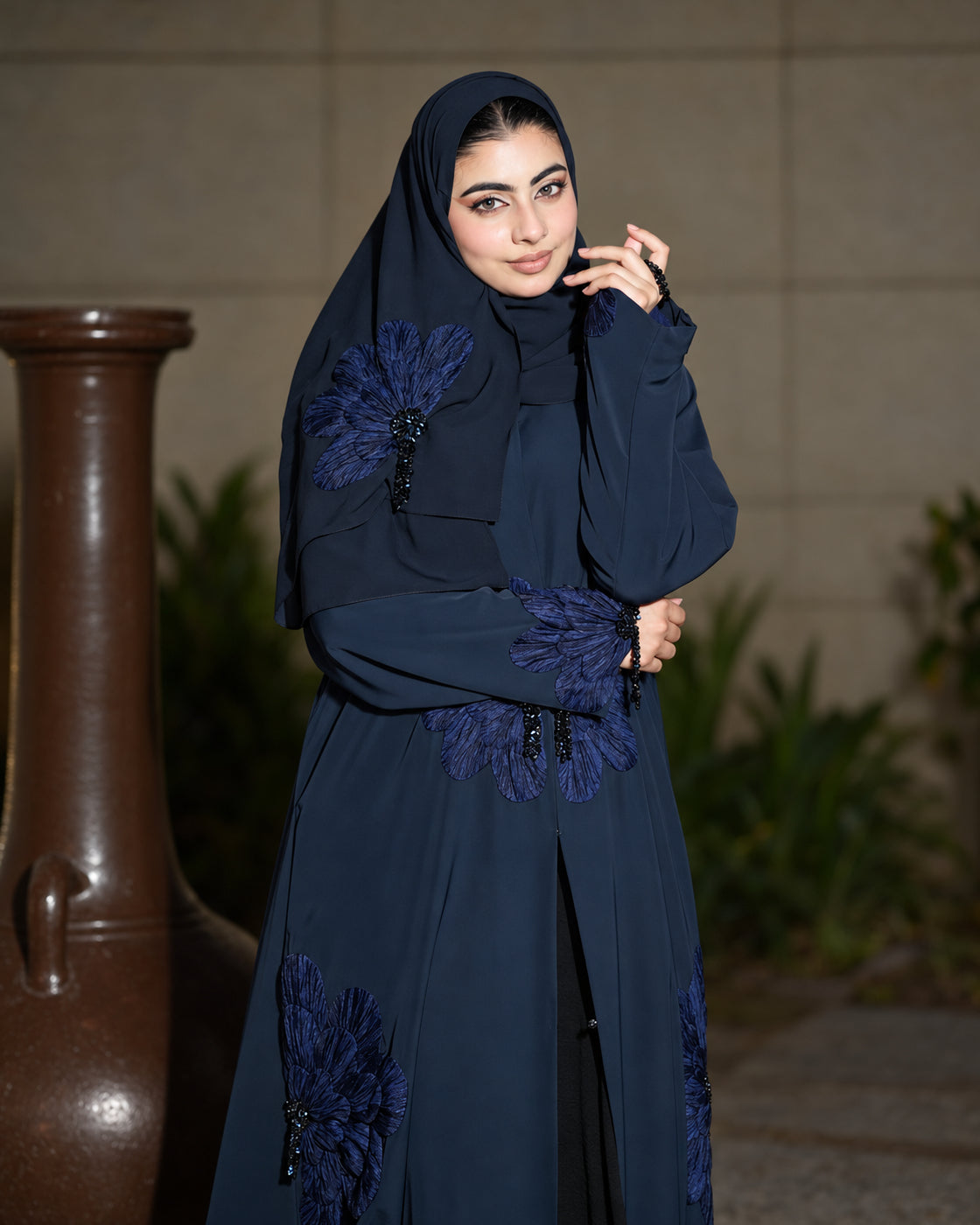 Midnight Navy 3D Floral Embroidered Abaya - 0926192