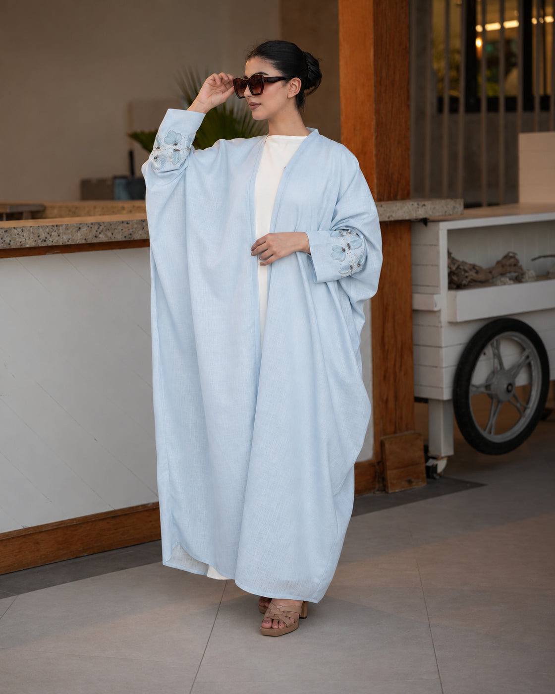 Powder Blue Floral Embellished Abaya - 0926178