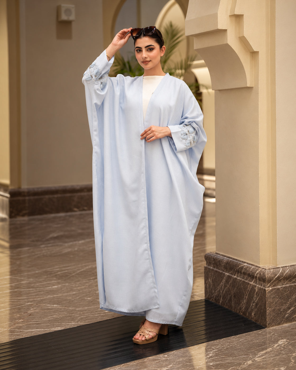 Powder Blue Floral Embellished Abaya - 0926178