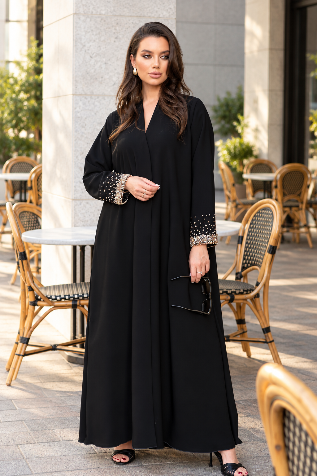 Black Crystal Cuff Abaya - 0926116
