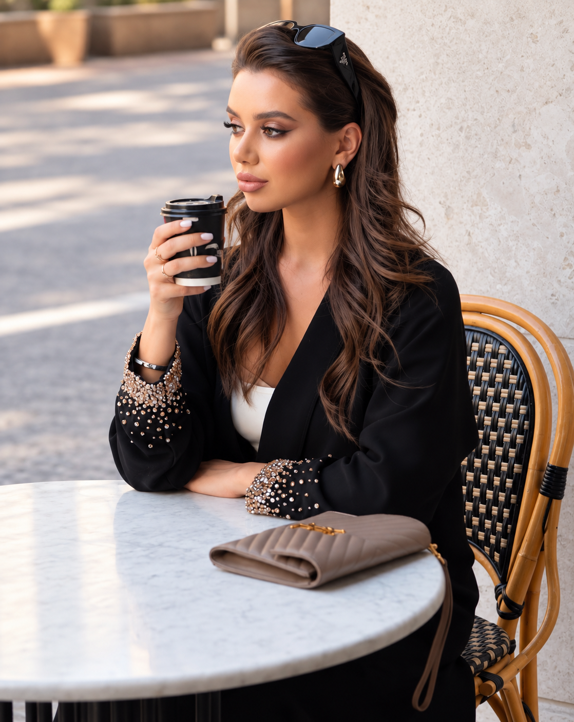 Black Crystal Cuff Abaya - 0926116