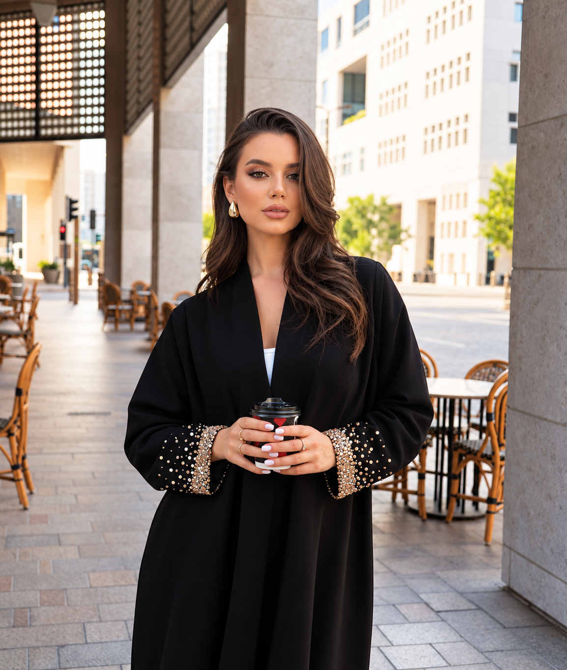 Black Crystal Cuff Abaya - 0926116