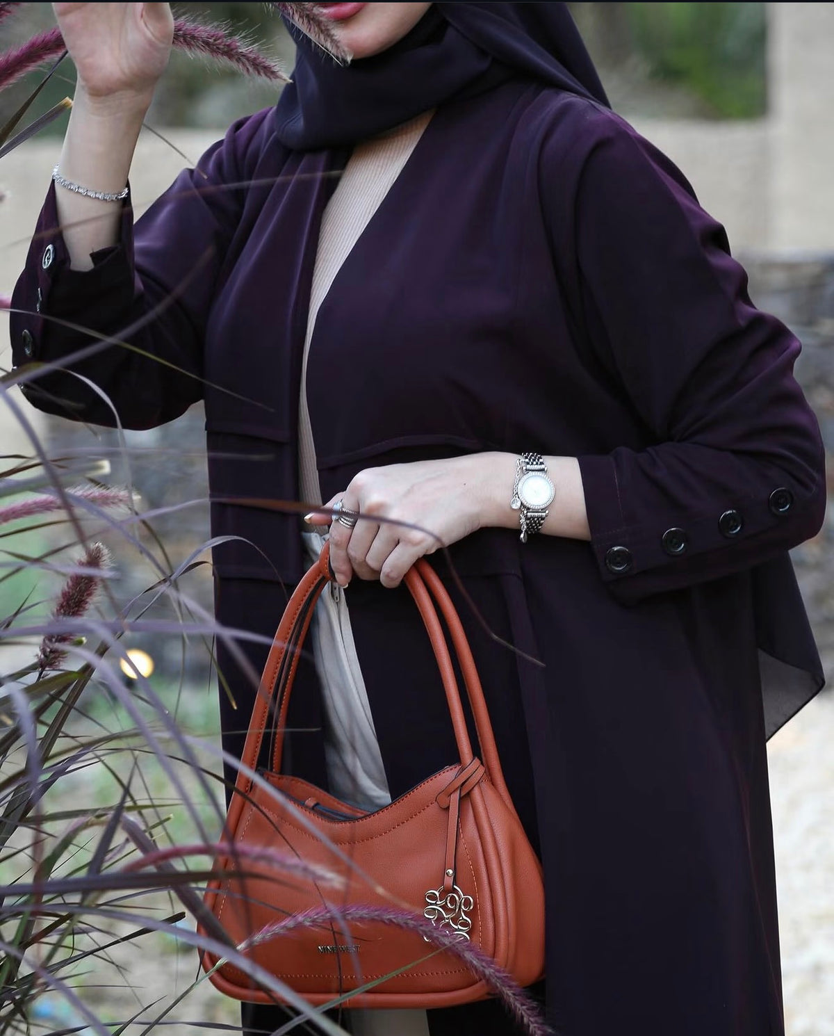 Midnight Plum Structured Open Abaya - 0926121
