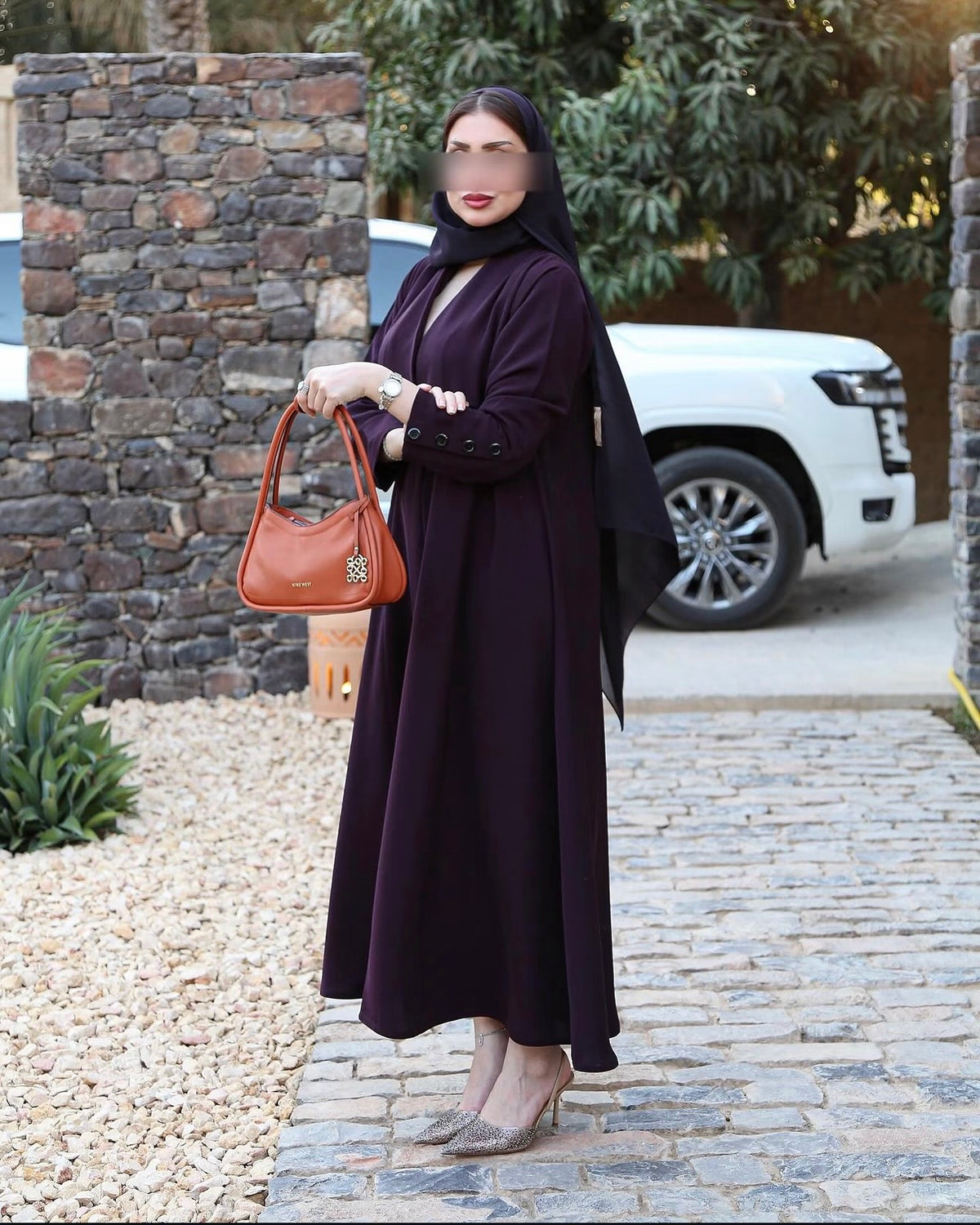 Midnight Plum Structured Open Abaya - 0926121