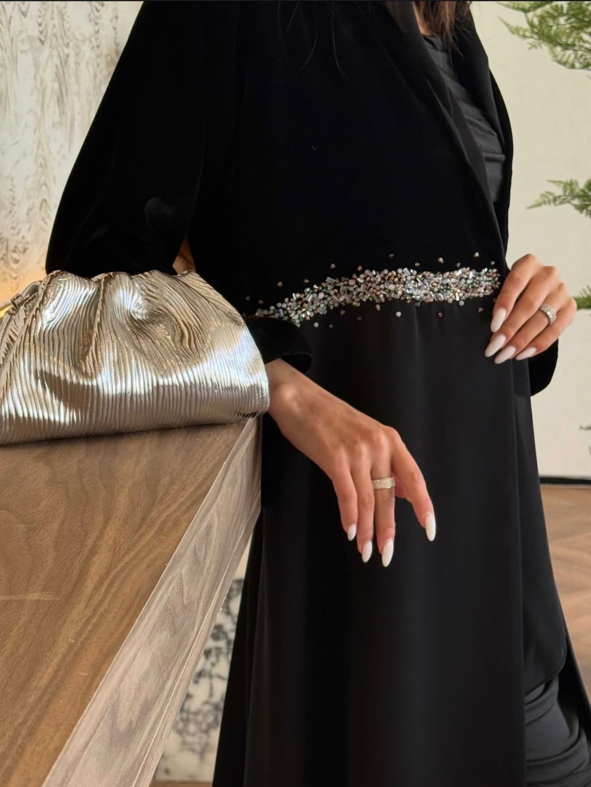 Black Crystal-Band Open Abaya - 0926132