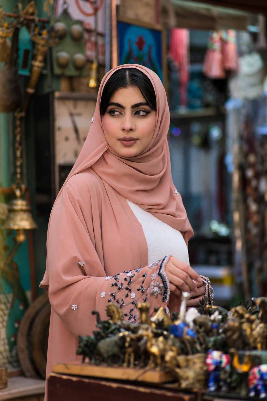 Blush Rose Embellished Chiffon Abaya Set - 0926153