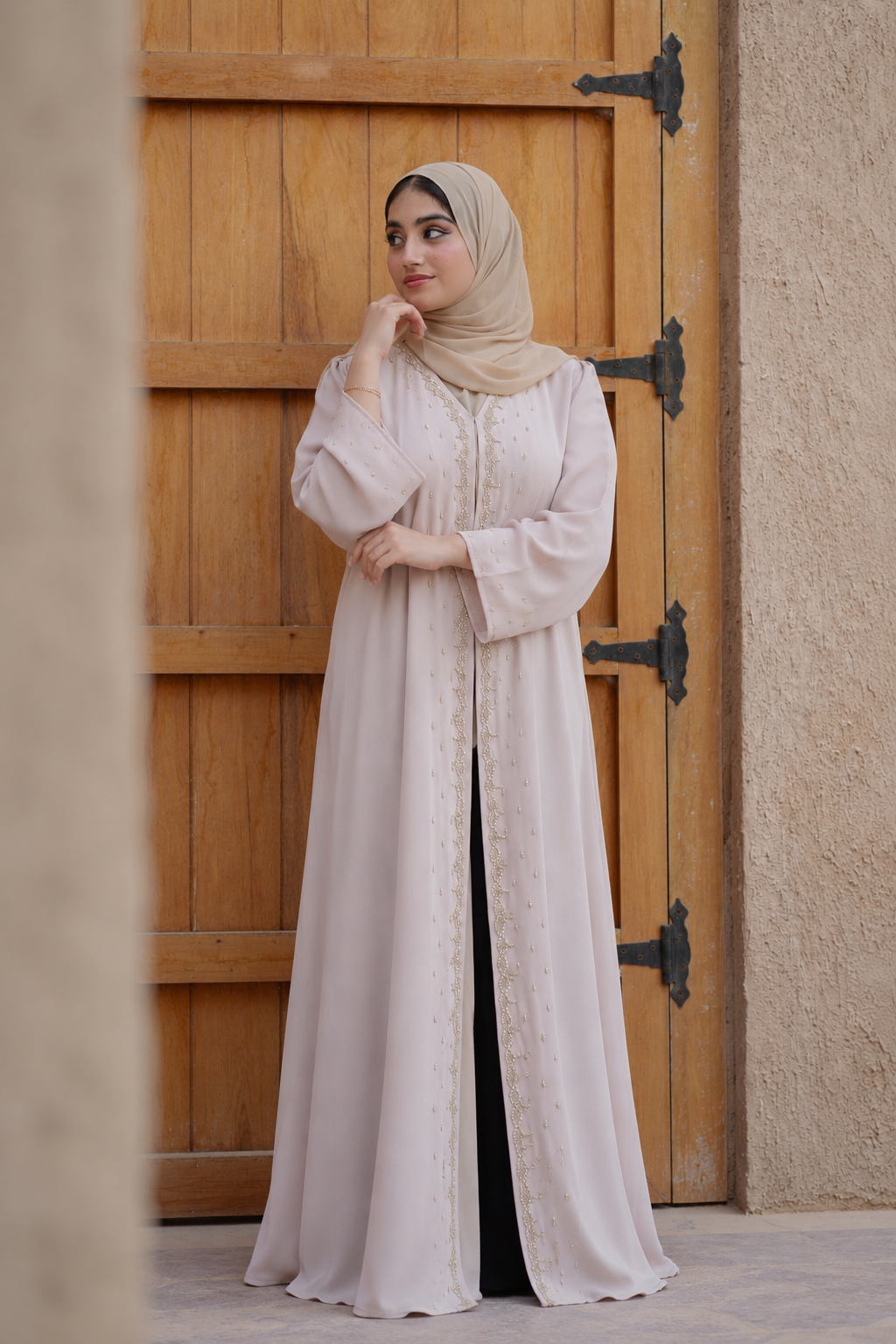 Blush Pearl Embellished Abaya Set - 0926159