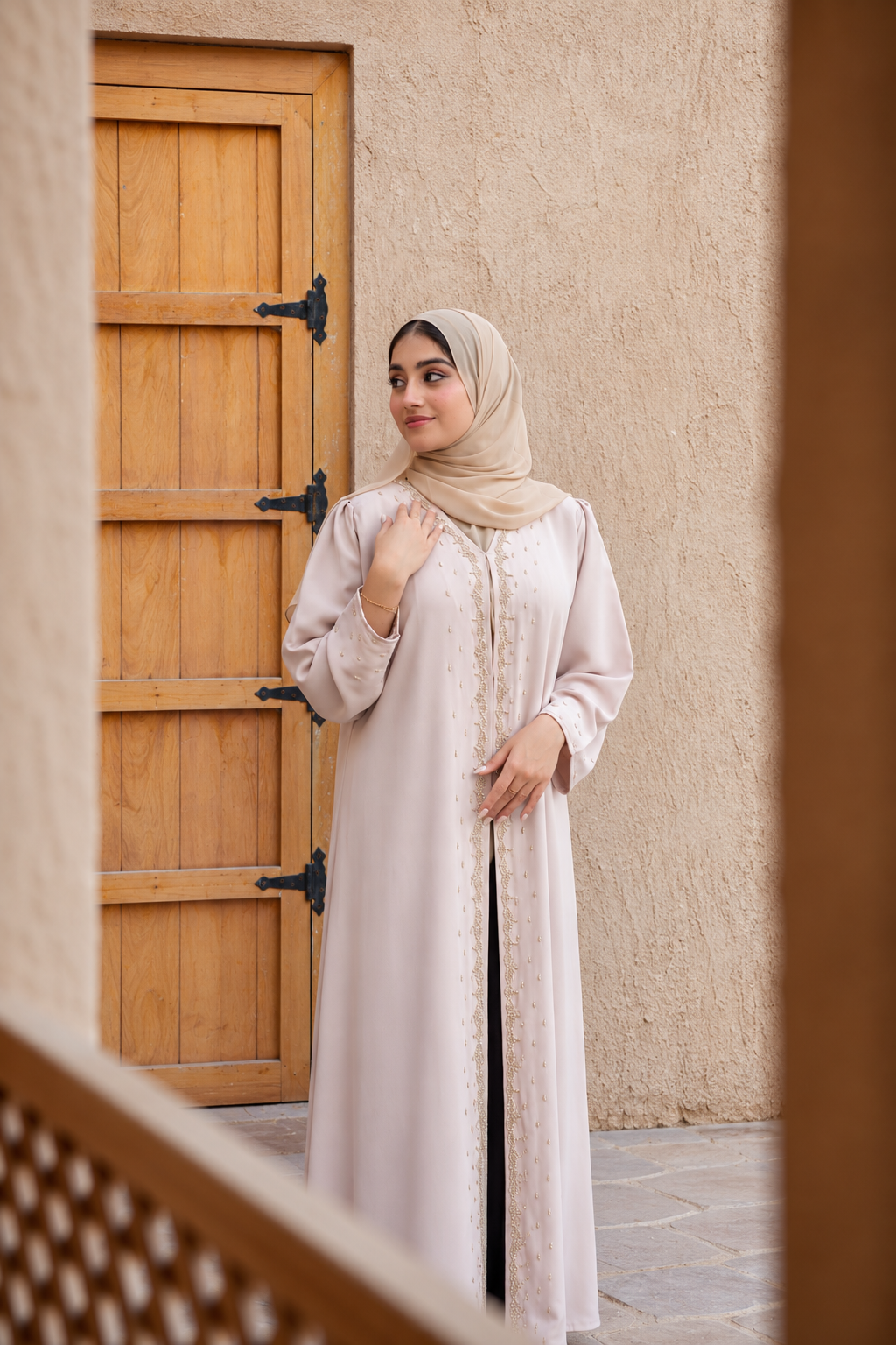 Blush Pearl Embellished Abaya Set - 0926159