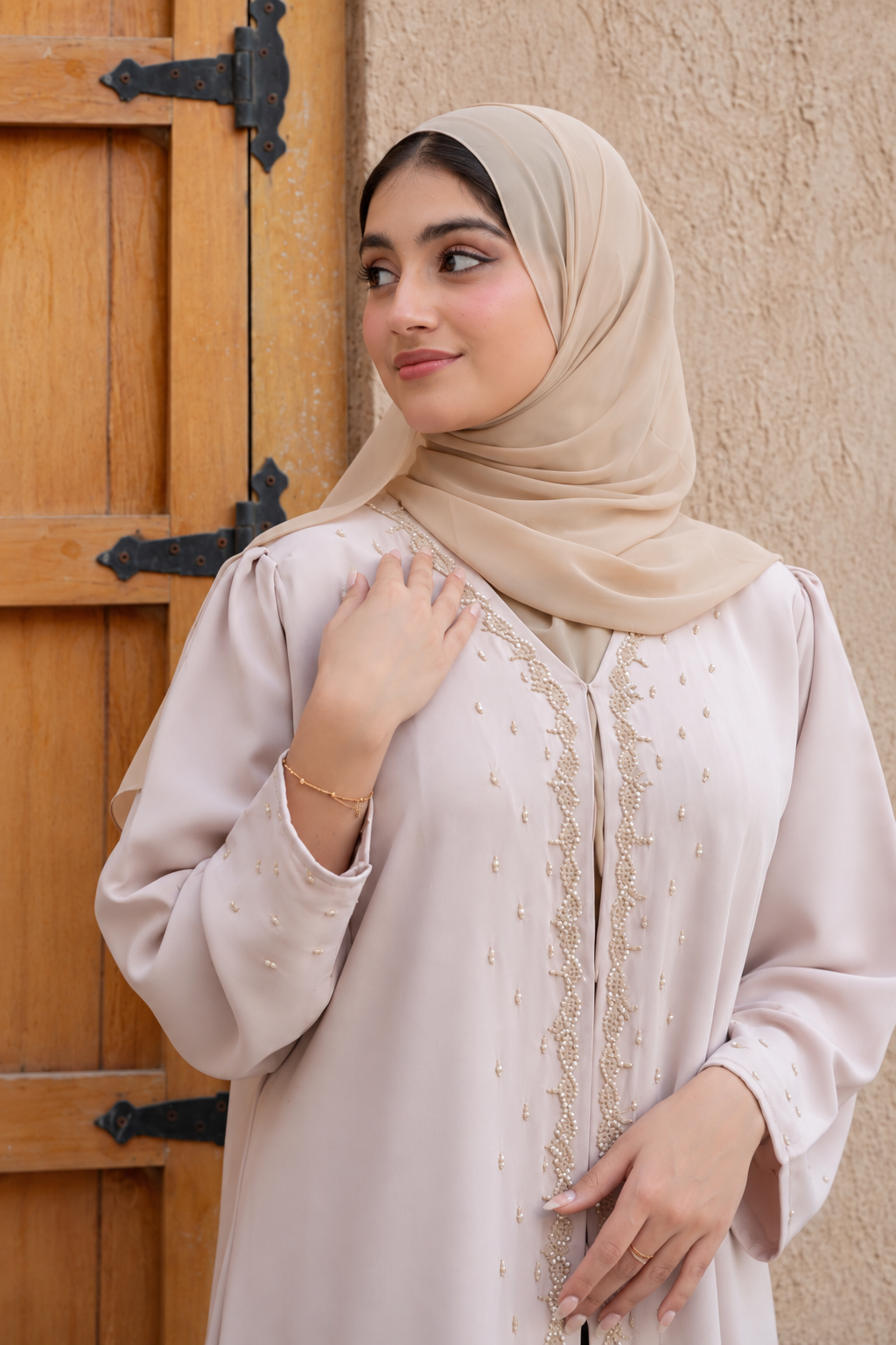 Blush Pearl Embellished Abaya Set - 0926159