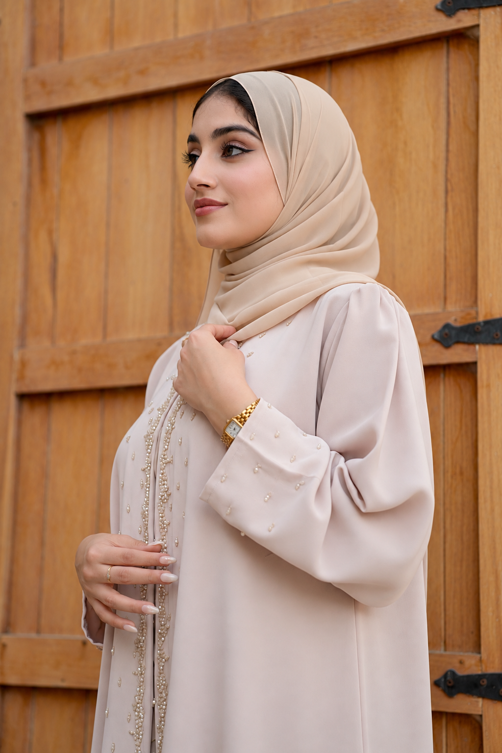 Blush Pearl Embellished Abaya Set - 0926159
