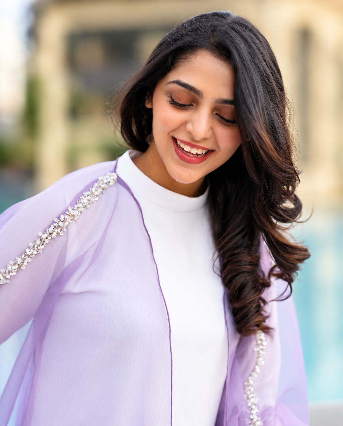 Lavender bubble organza Cape Abaya Set - 0926152