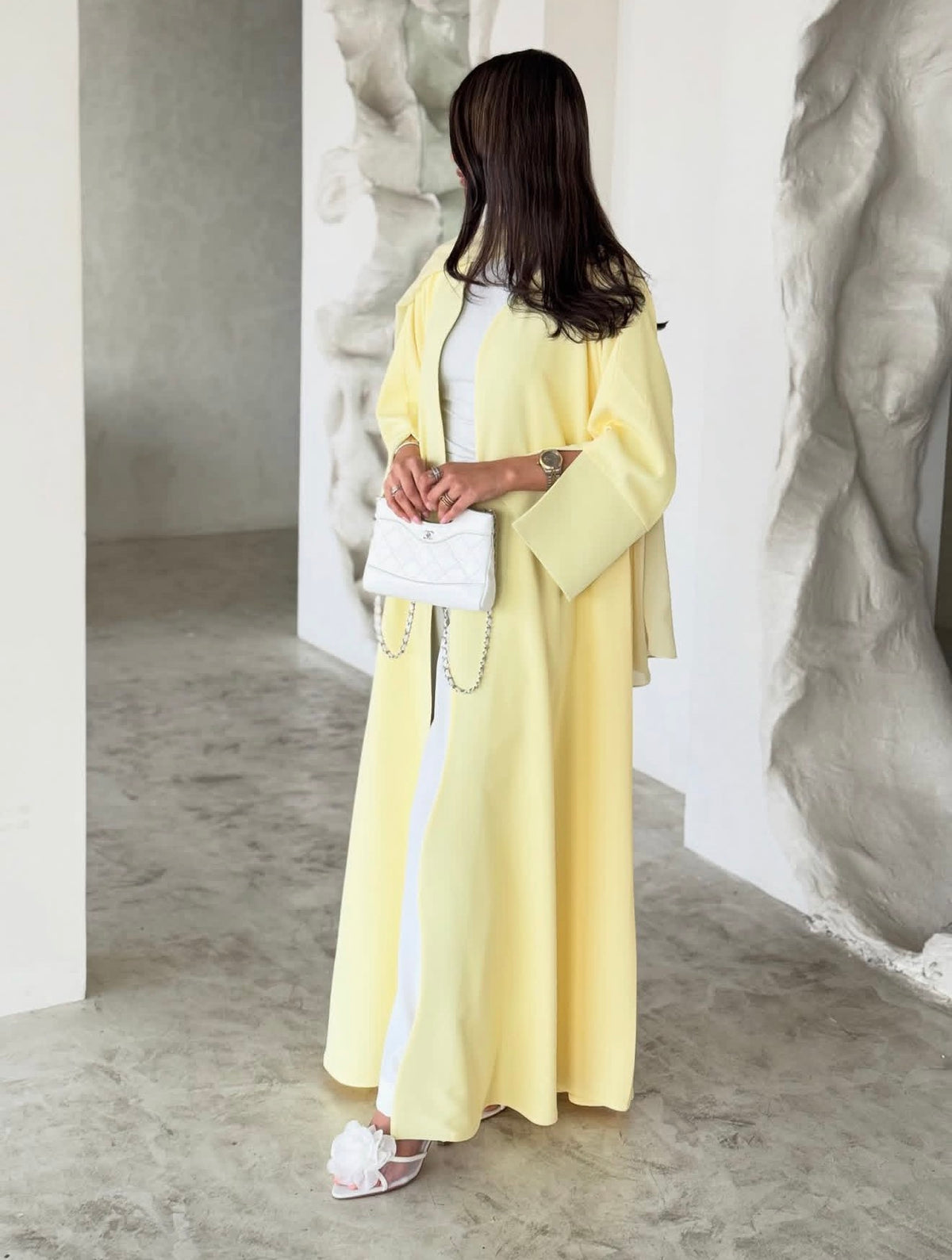 Lemon Yellow Flowing Cape Abaya Set - 0926154