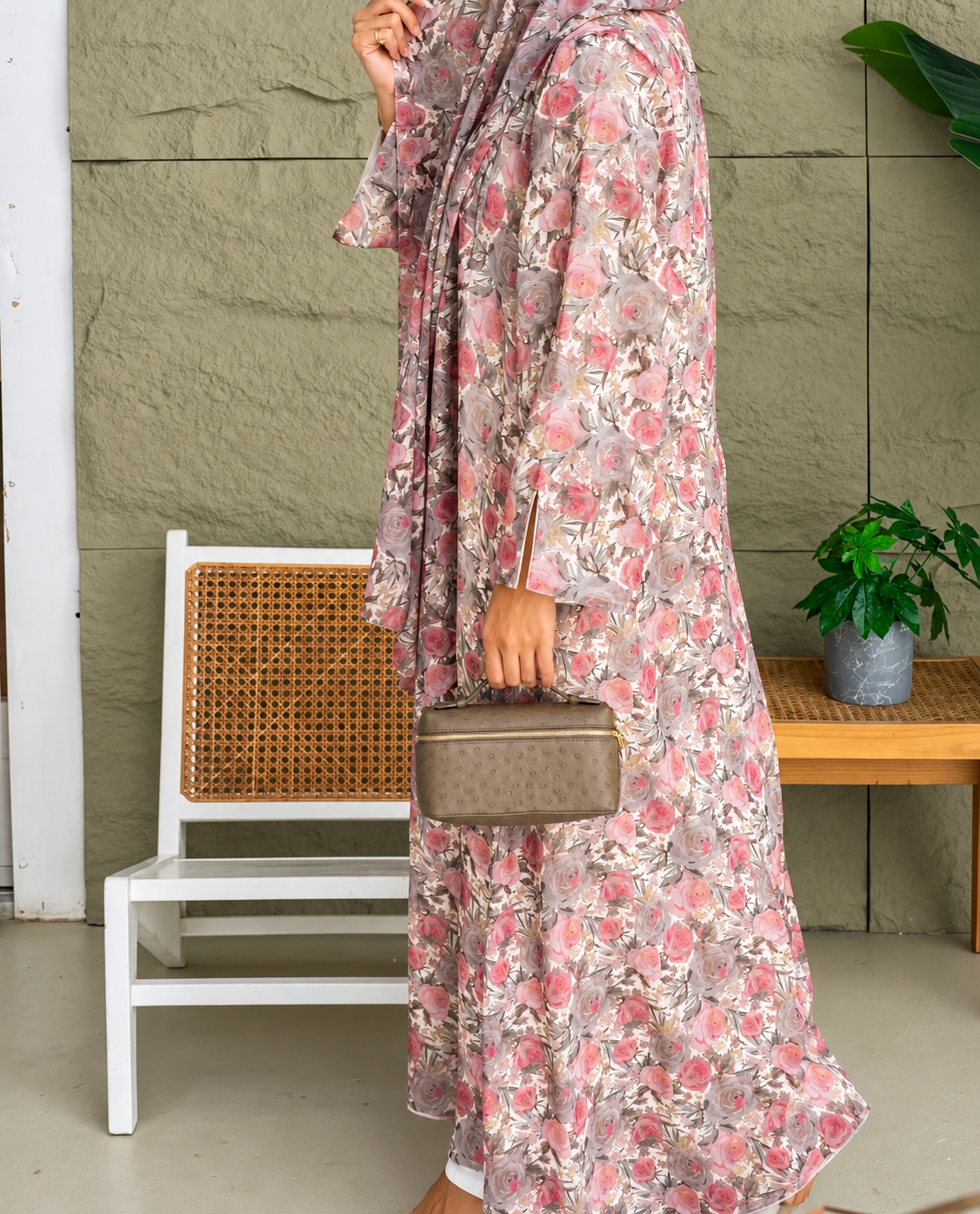 Floral Printed Abaya Set - 0926157