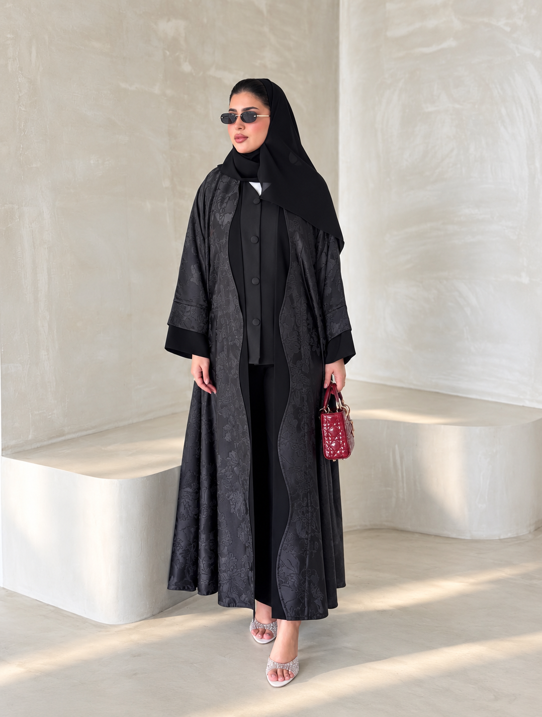 Midnight Floral Jacquard Abaya Set- 0926158