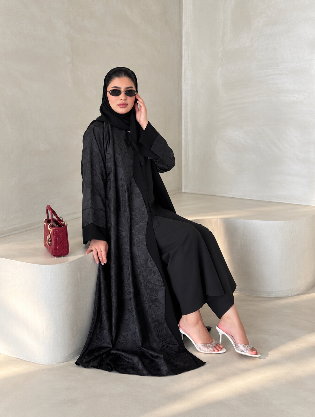 Midnight Floral Jacquard Abaya Set- 0926158