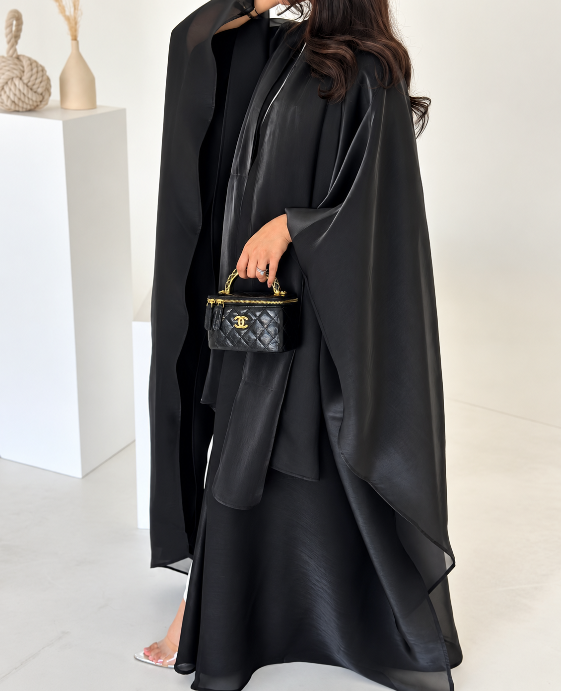 Black Korea Organza Abaya Set with Inner & Sheila - 0926167