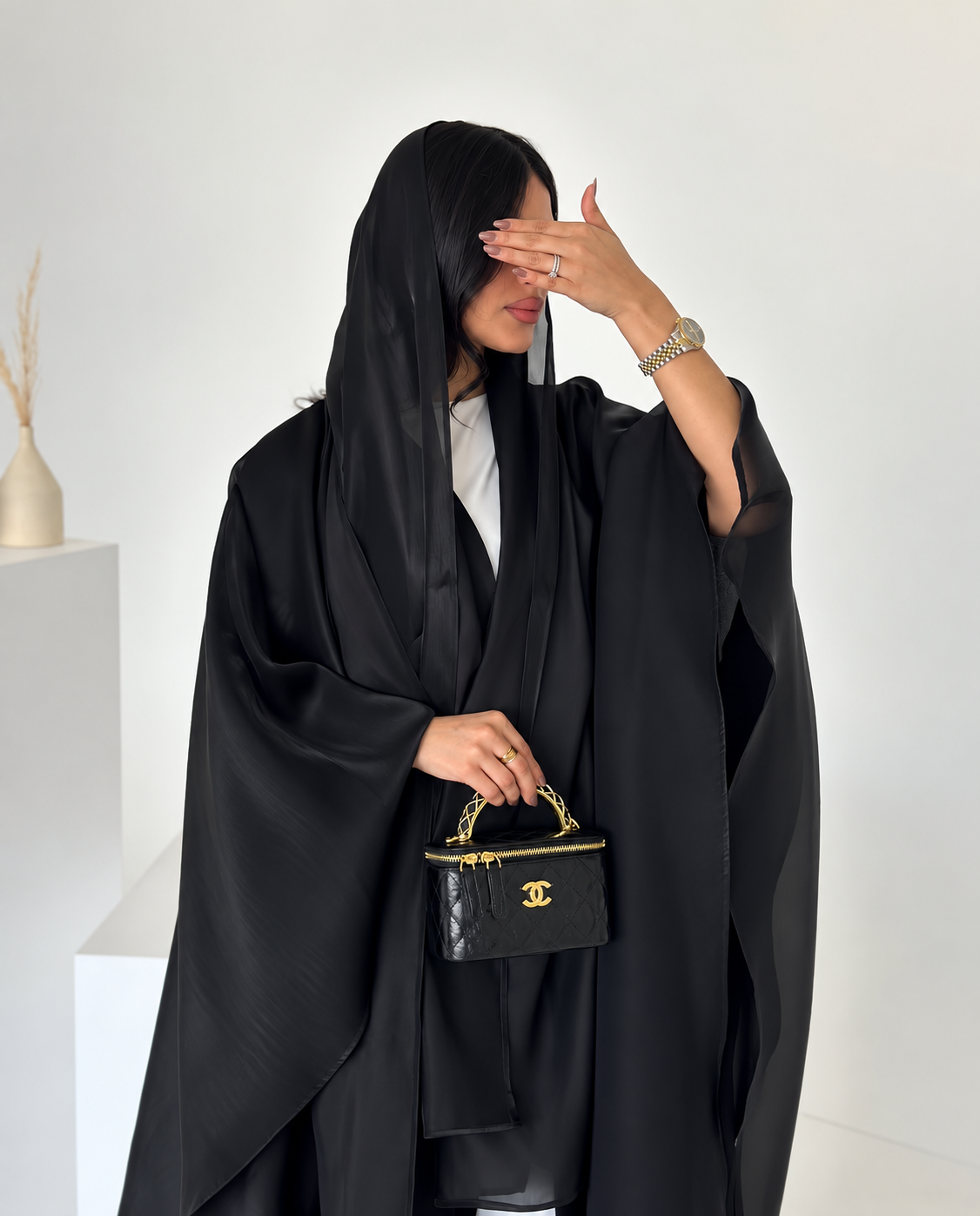 Black Korea Organza Abaya Set with Inner & Sheila - 0926167