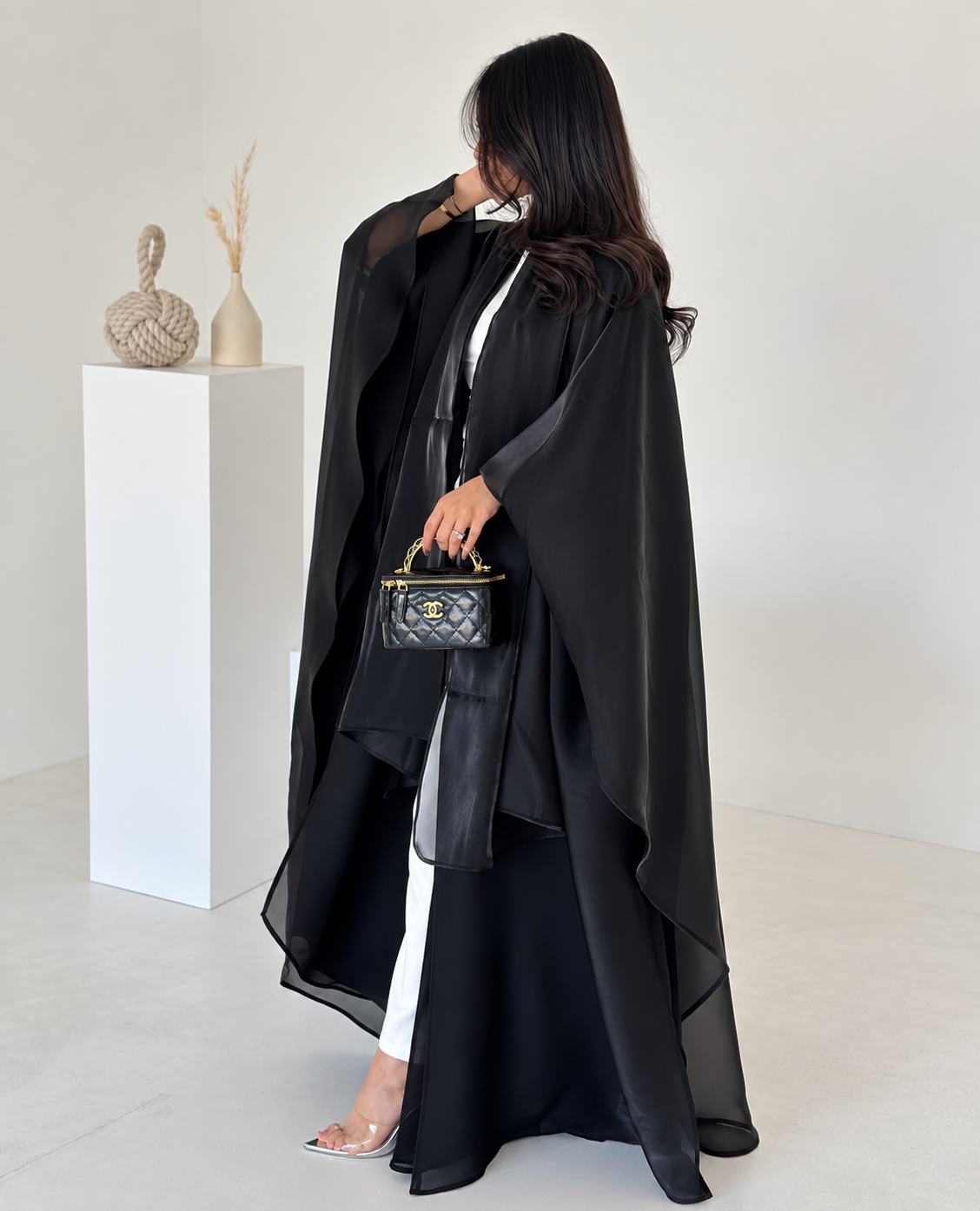 Black Korea Organza Abaya Set with Inner & Sheila - 0926167