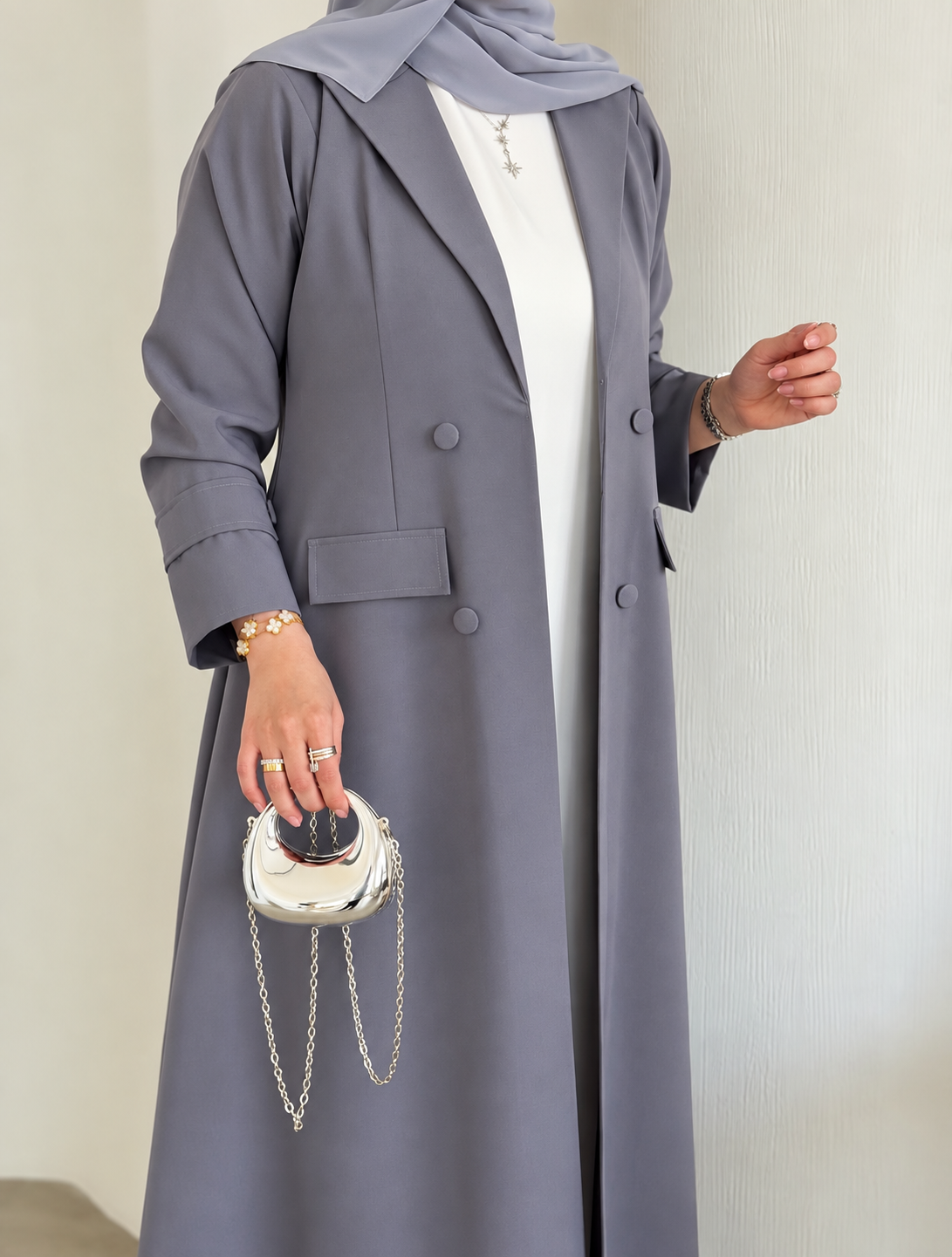 Dusty Grey Crepe Abaya Set with Inner & Sheila - 0926168