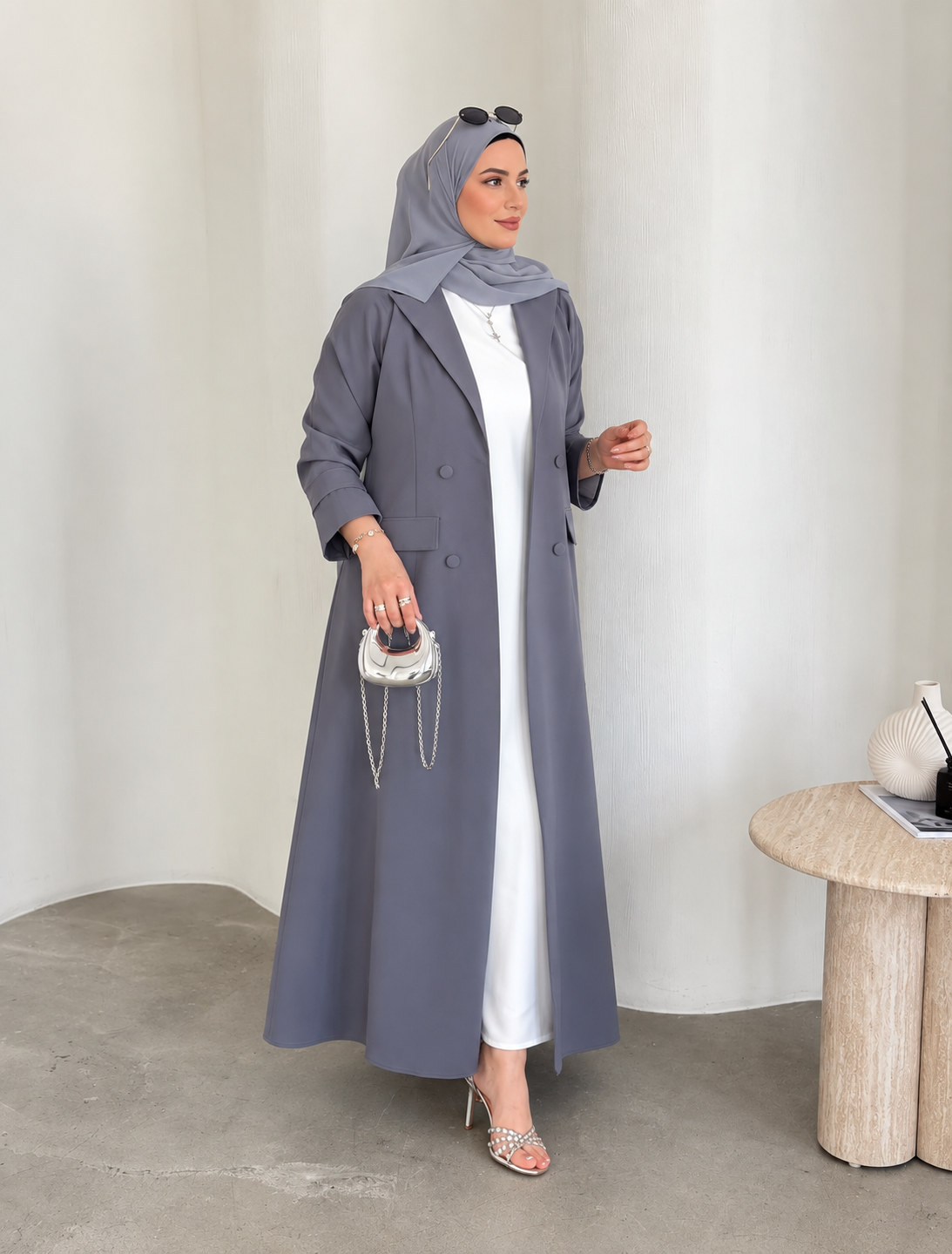 Dusty Grey Crepe Abaya Set with Inner & Sheila - 0926168