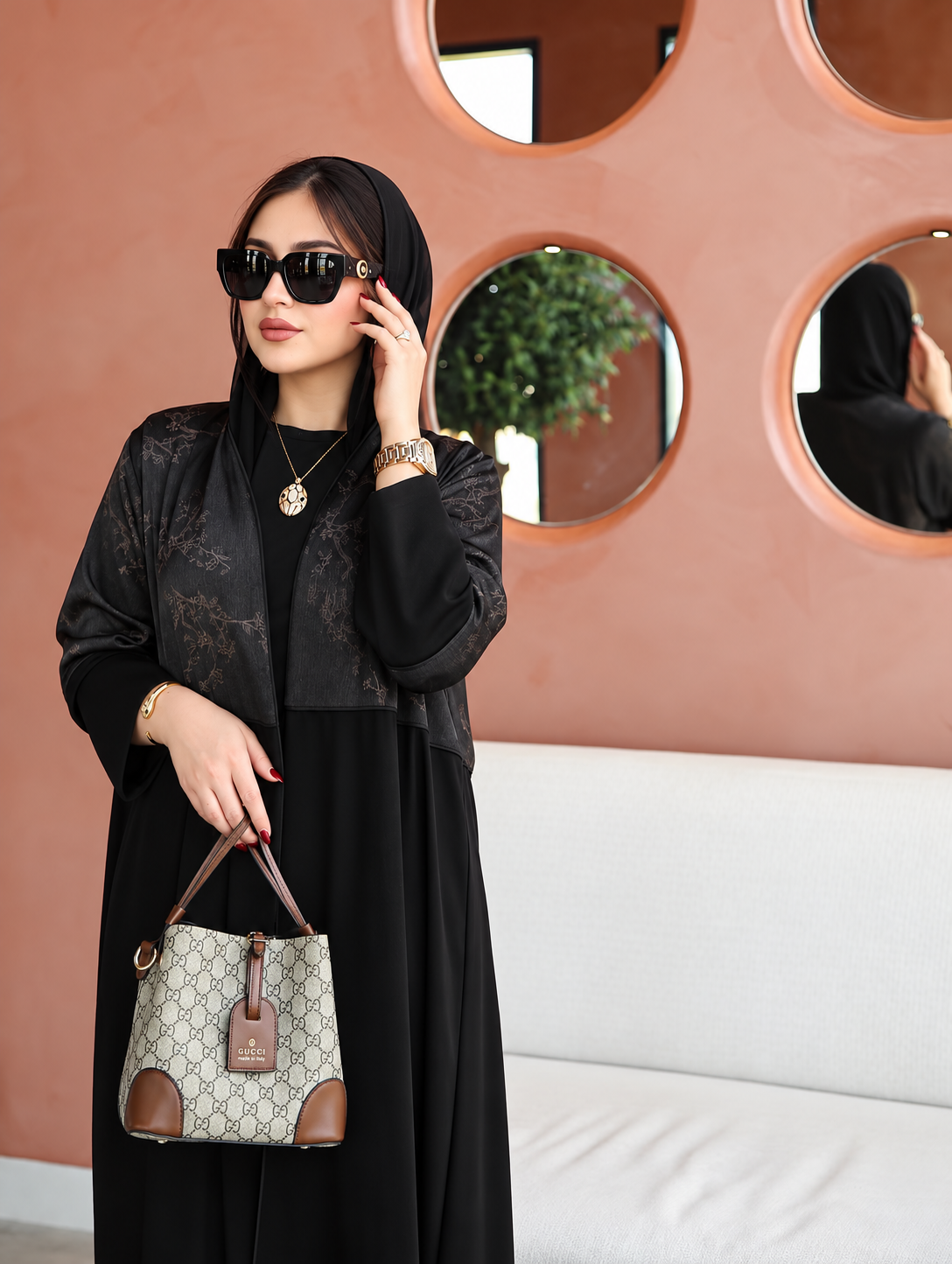 Black Jacquard Overlay Abaya 0926191