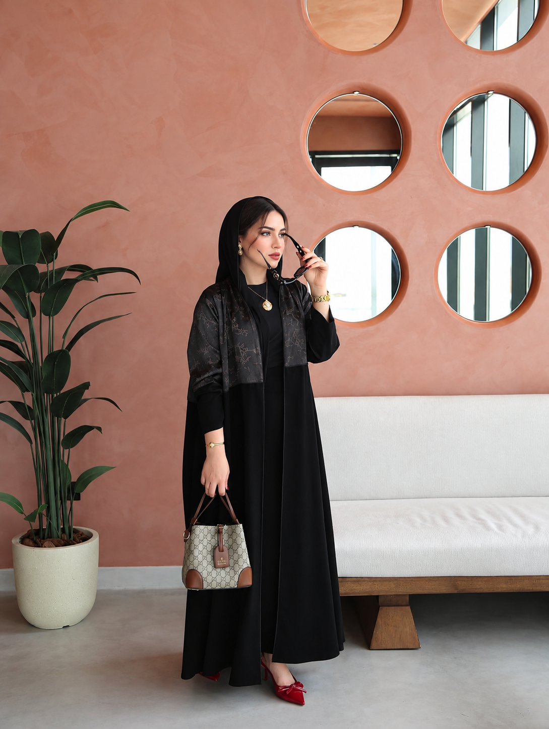 Black Jacquard Overlay Abaya 0926191