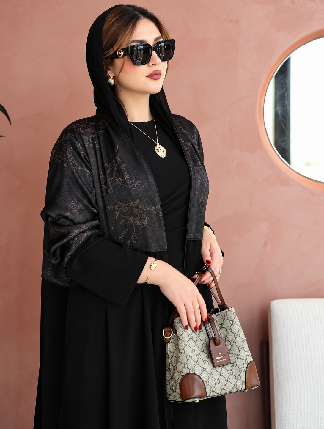 Black Jacquard Overlay Abaya 0926191
