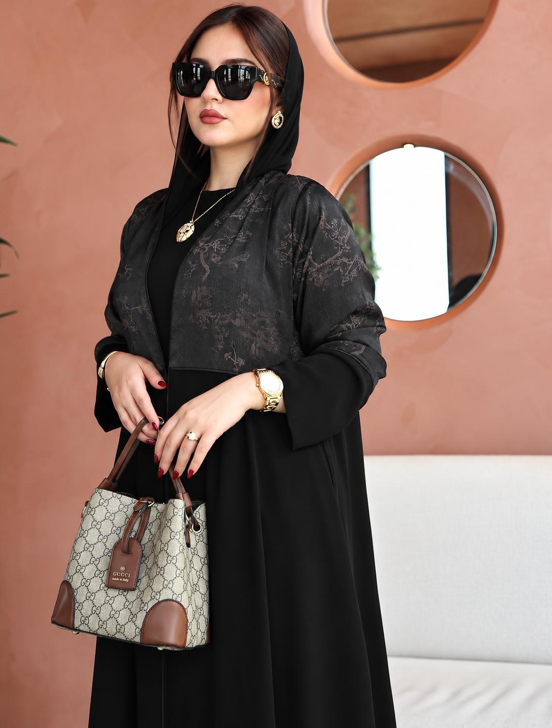 Black Jacquard Overlay Abaya 0926191