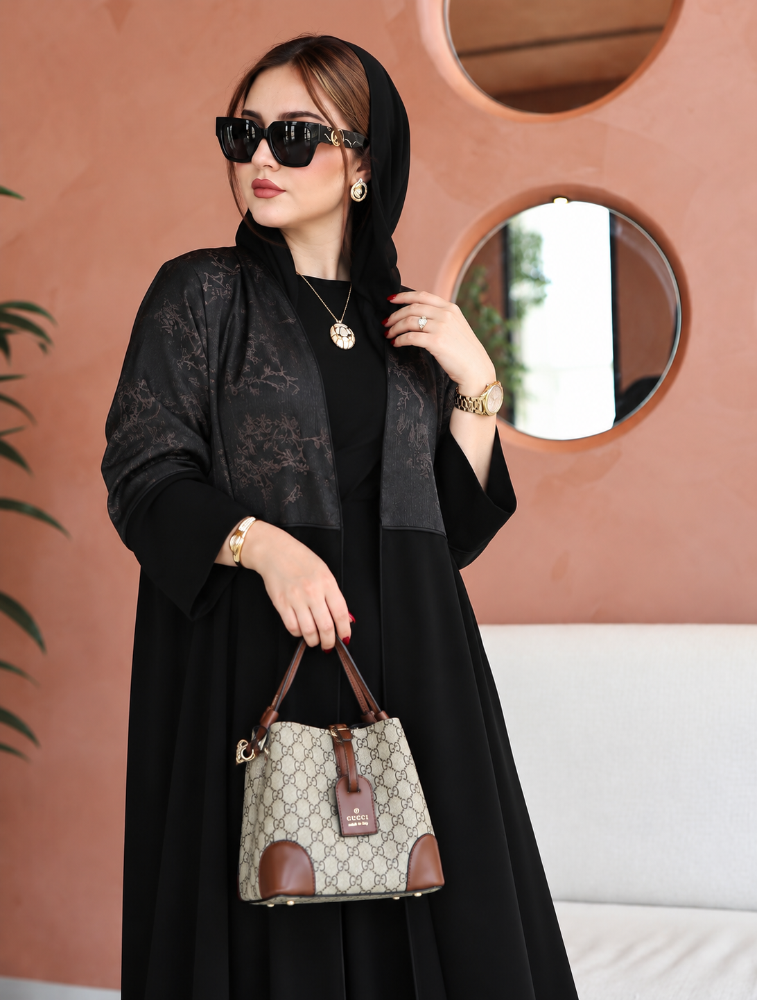 Black Jacquard Overlay Abaya 0926191