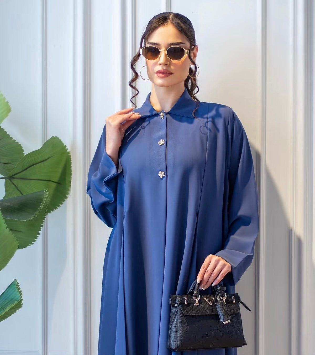 Premium NIDA Royal Blue Satin-Feel Button-Front Abaya - 0926199