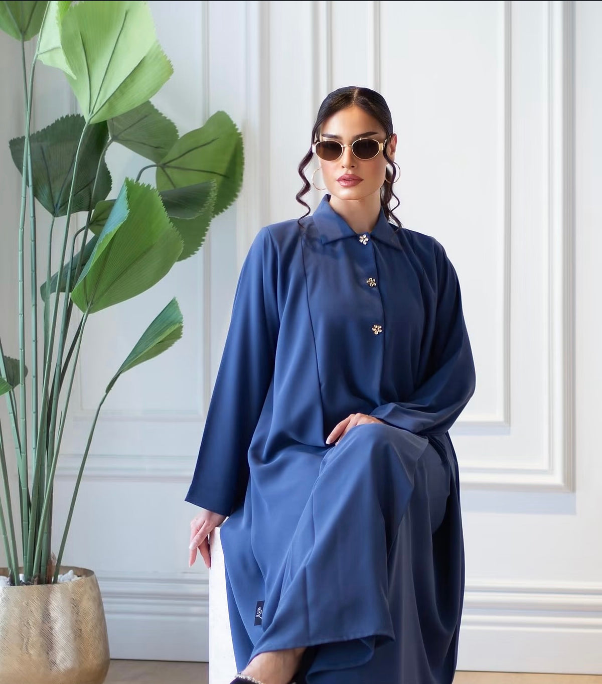 Premium NIDA Royal Blue Satin-Feel Button-Front Abaya - 0926199