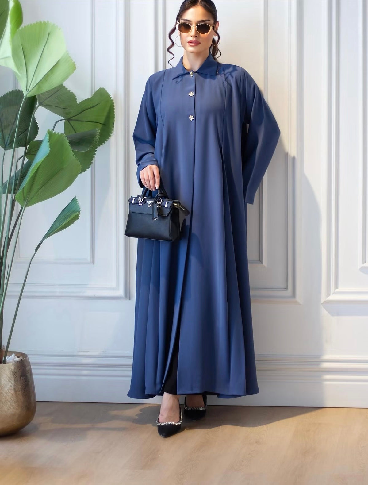Premium NIDA Royal Blue Satin-Feel Button-Front Abaya - 0926199