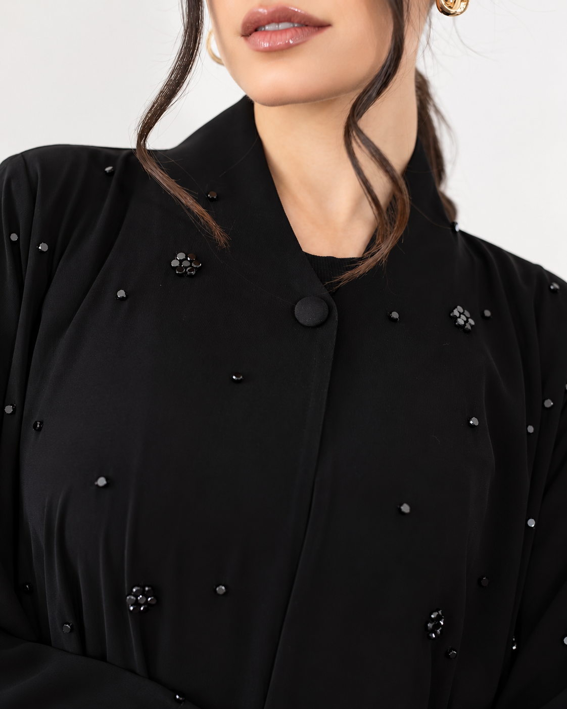 Premium ajwa Black Pearl Embellished Flared Abaya  0926196