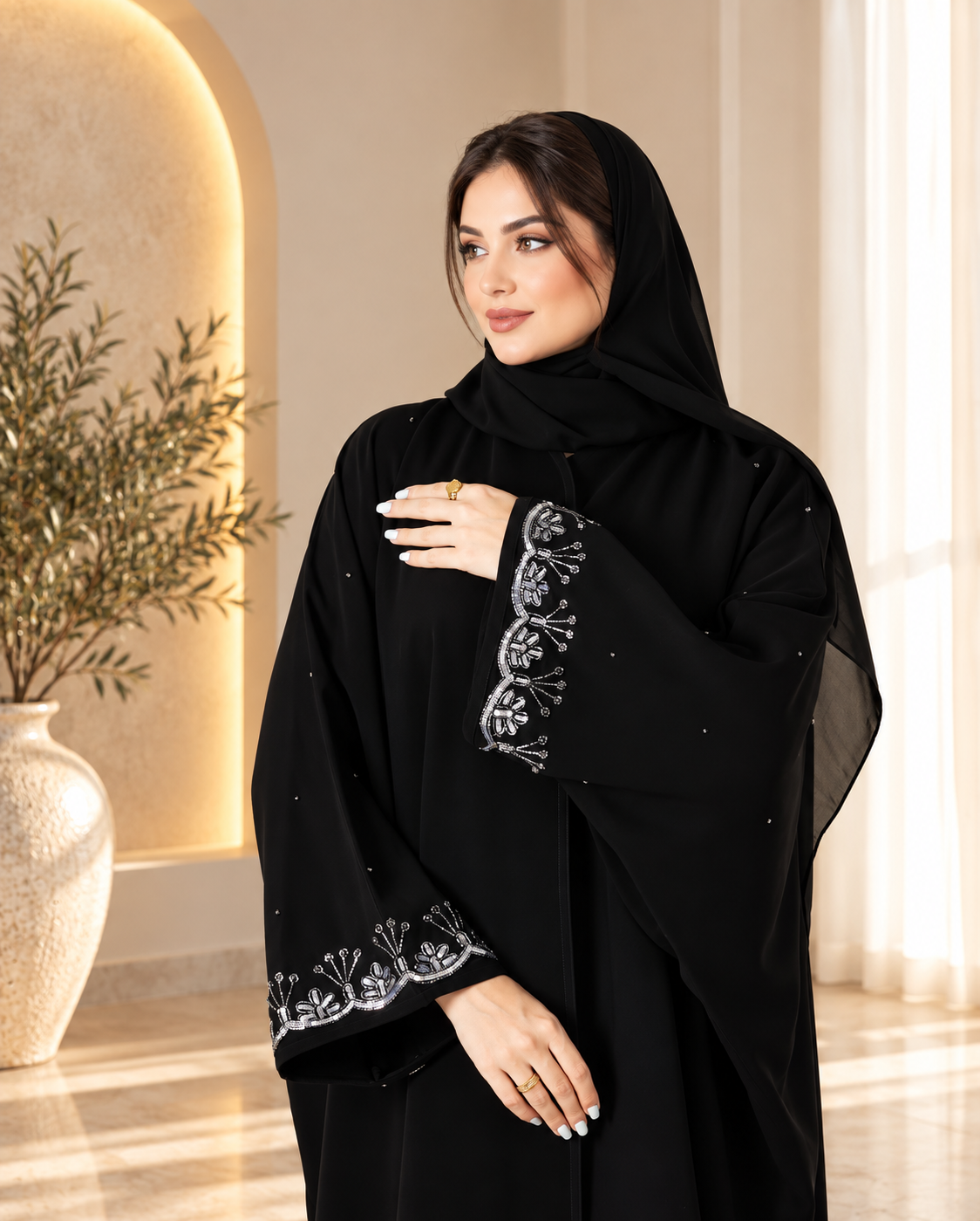 premium Ajwa kaftan hand worker abaya - 0926197