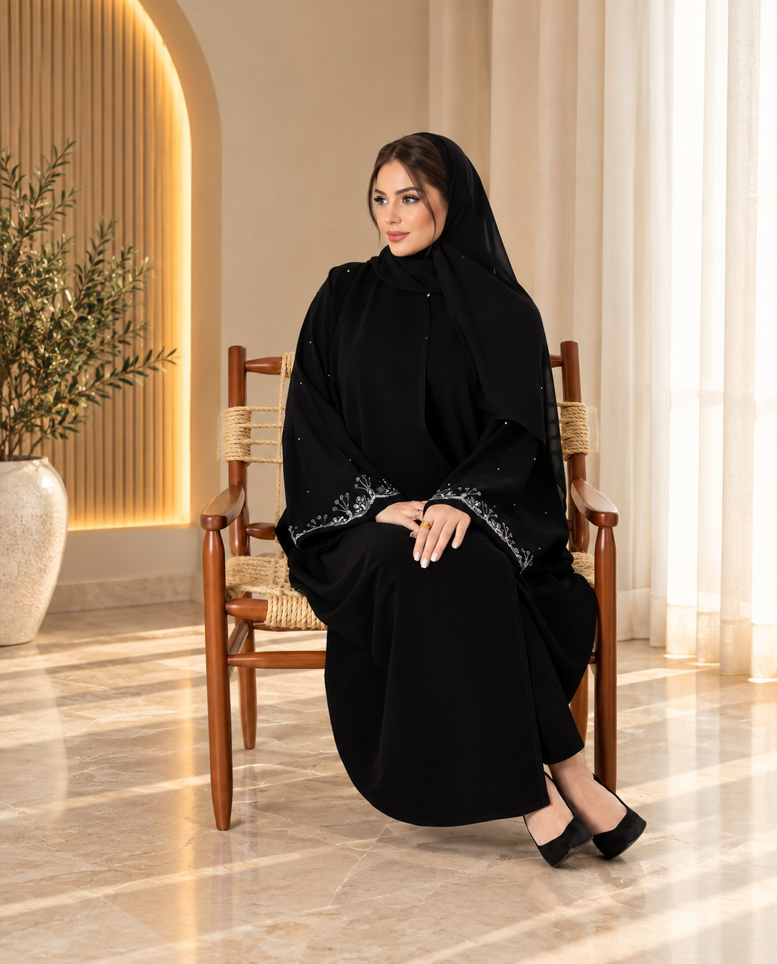 premium Ajwa kaftan hand worker abaya - 0926197