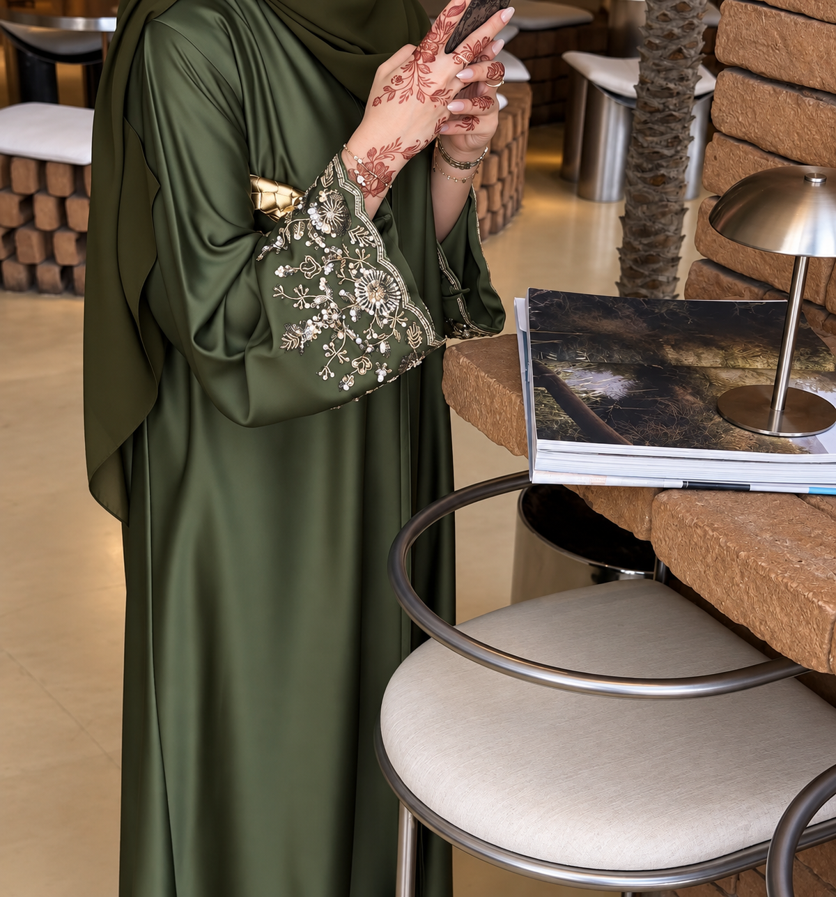 Olive Serenity Armani Silk Abaya Set - 0926202