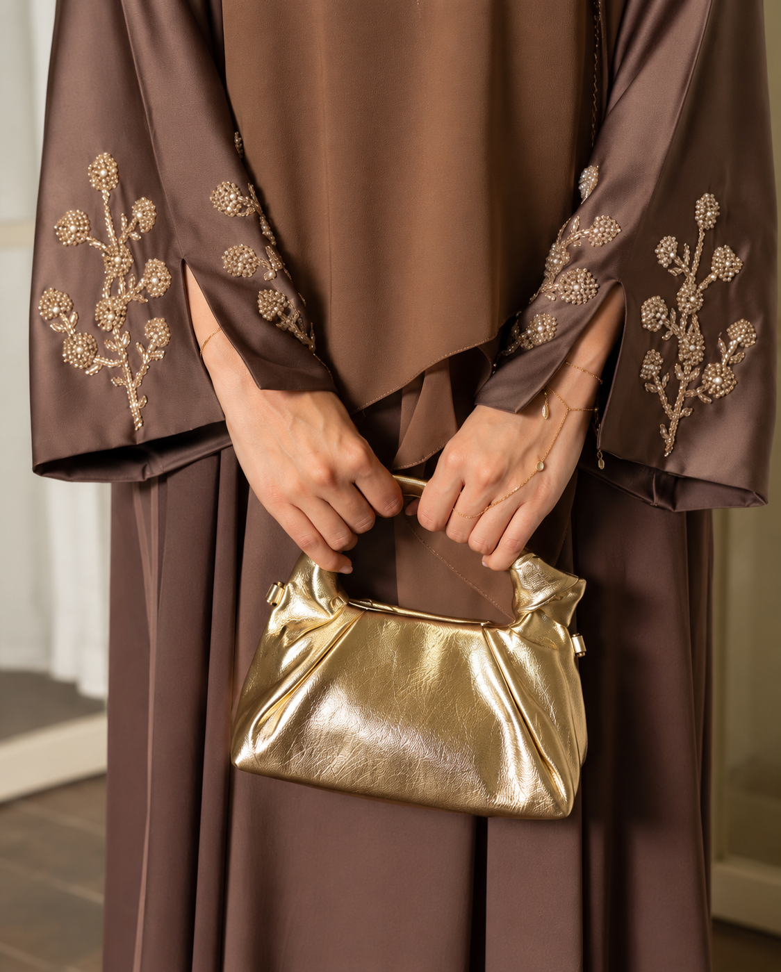 Mocha Bloom Armani Silk Abaya - 0926204