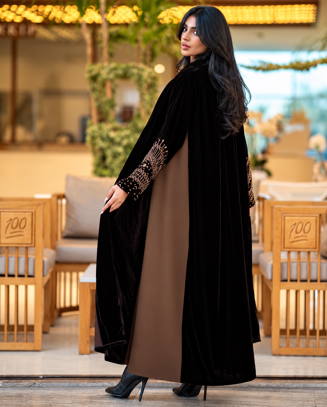 Velvet Barbie Abaya with  Mocha Inner - 0926207