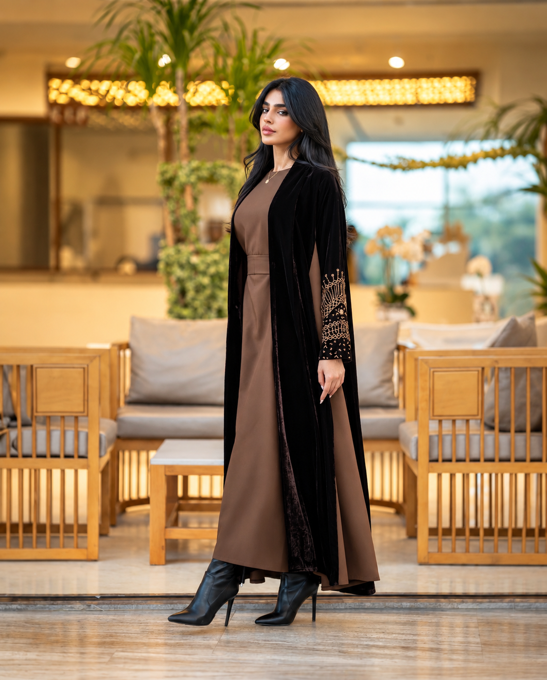 Velvet Barbie Abaya with  Mocha Inner - 0926207