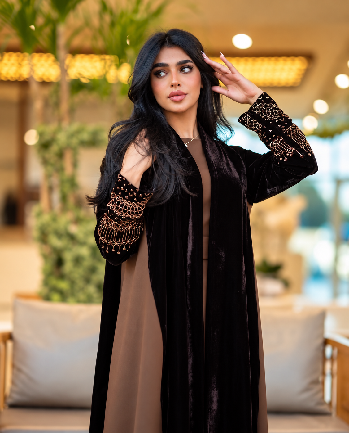 Velvet Barbie Abaya with  Mocha Inner - 0926207
