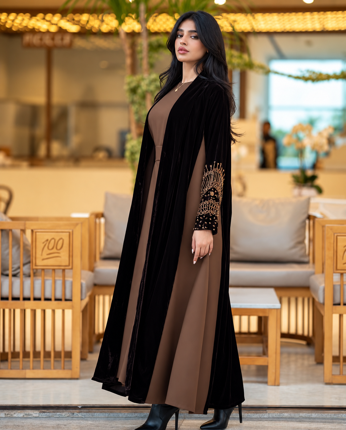 Velvet Barbie Abaya with  Mocha Inner - 0926207